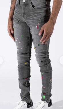SERENEDE Pablo’s Revenge Jeans Gray Distressed Paint Splatter 32x32